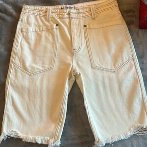 Free People Cream Frayed Hem Shorts